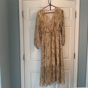 Pink Lily “This is your Moment” Beige Floral Midi Dress